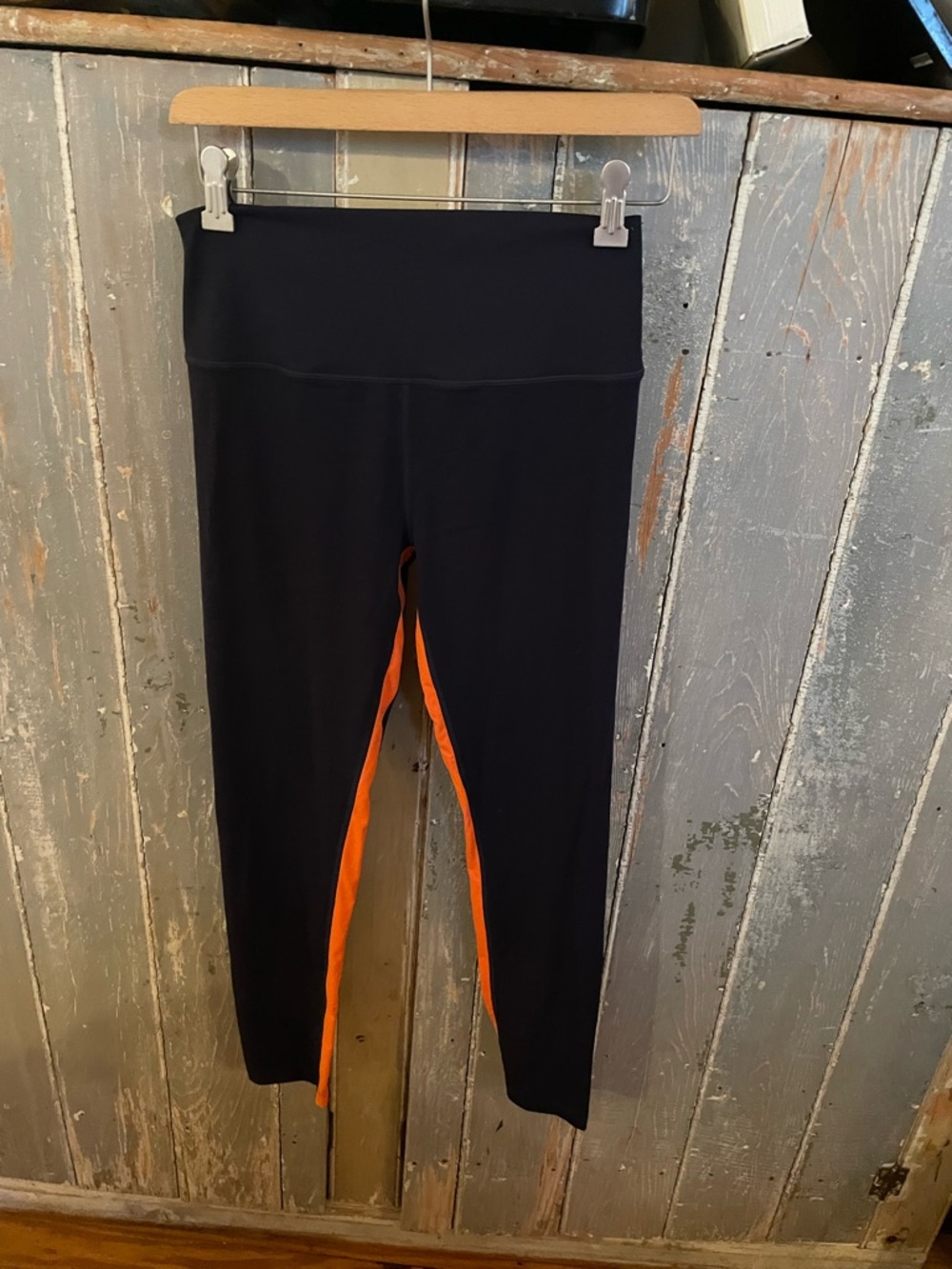Splits59 Navy Leggings with Orange Side Stripe